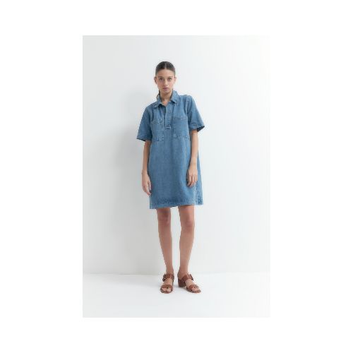 Vestido denim cuello polo - jean medio