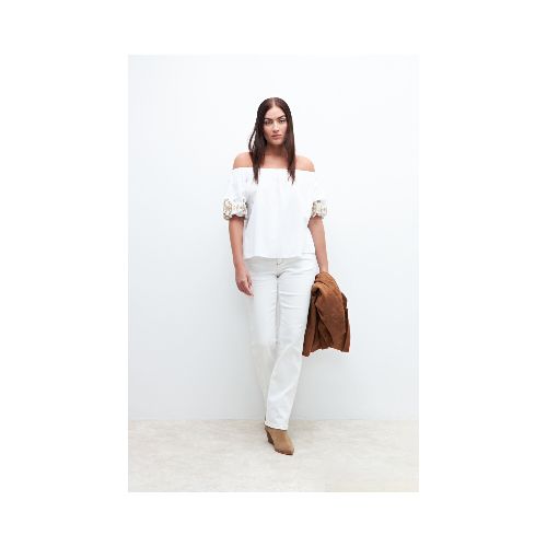 Blusa bardot con bordados - blanco