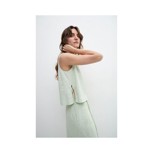 Blusa de lino lazos laterales - verde manzana