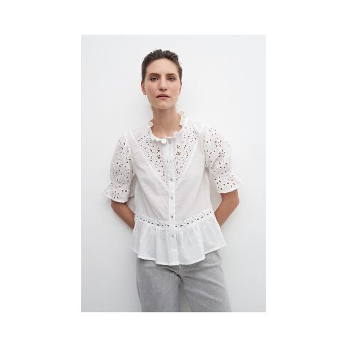 Camisa combinada con broderie - blanco