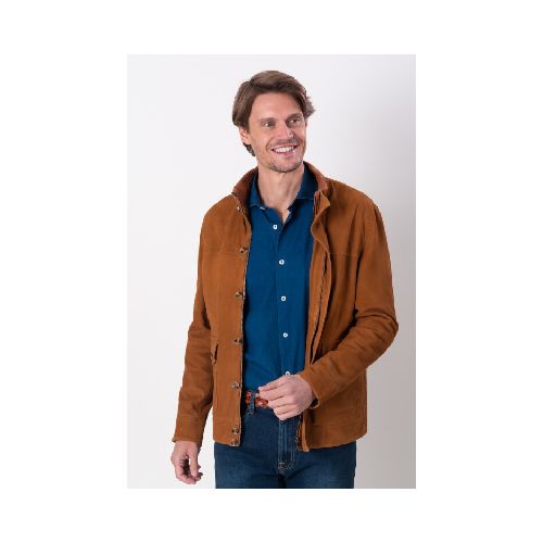 Campera Rib Collar en gamuza - Cognac