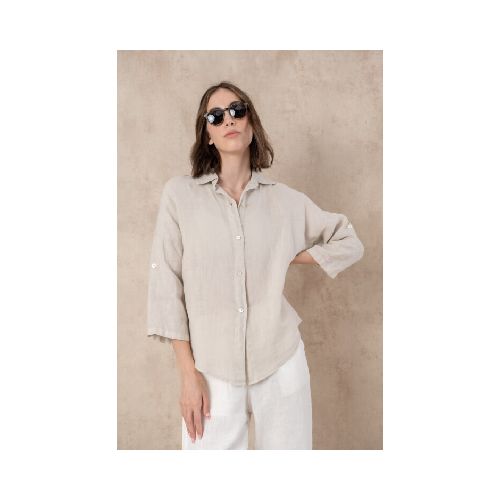 Camisa de lino lisa - Beige