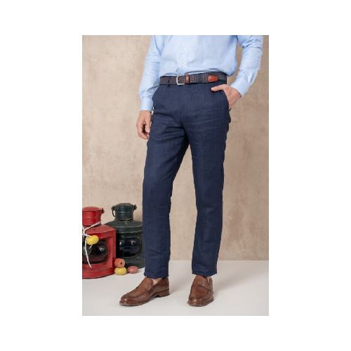 Pantalón de lino Classic Fit - Azul