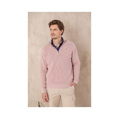 Sweater medio cierre Pigment Dye - Rosa