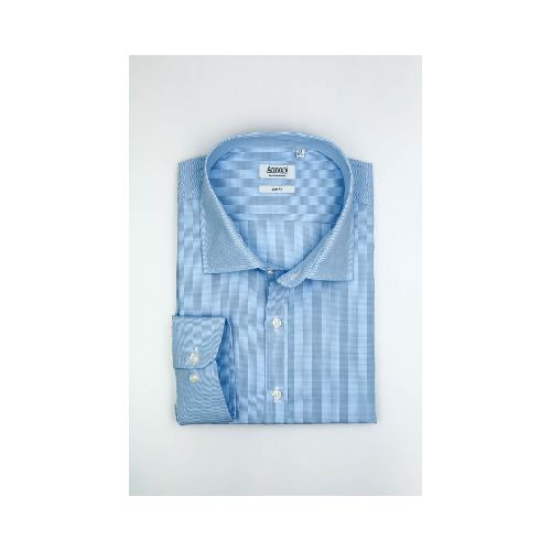 Camisa Annoni Short collar Fantasía - Rayas Celeste