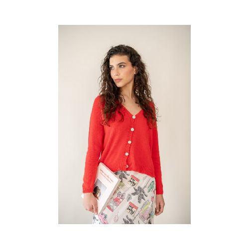 Cardigan dama liso - Rojo