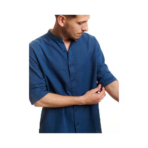 Camisa m/l lino - azul