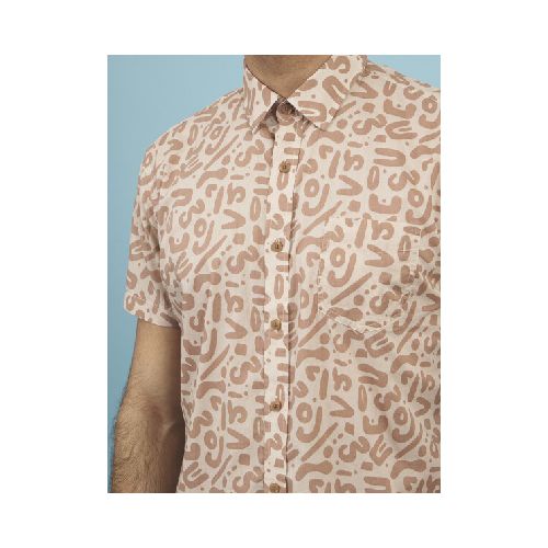 Camisa m/c estampada - beige