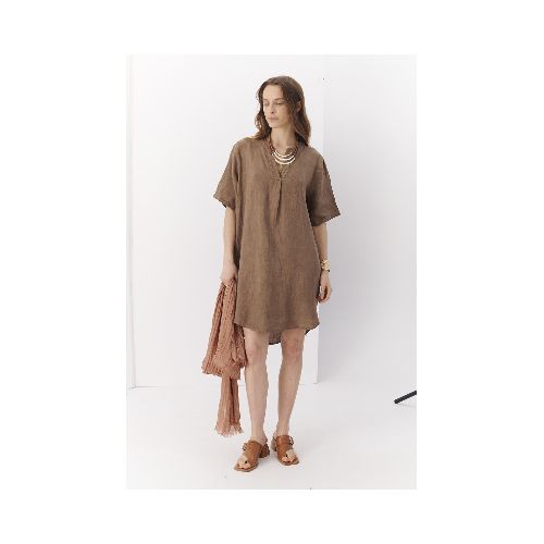 VESTIDO LINO THELMA - CAMEL