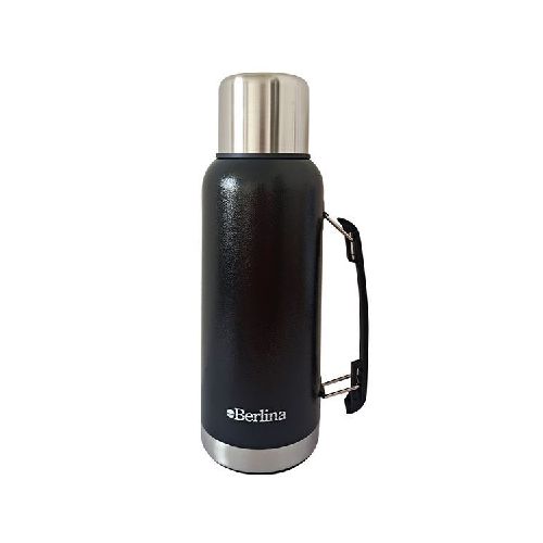 Termo 1L acero NEGRO pico cebador, base antideslizante, Berlina