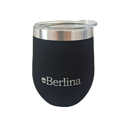 Mate con tapa 220ml Berlina NEGRO, doble pared de acero inoxidable en caja  