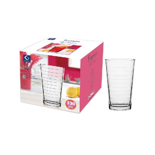 Vaso de vidrio 330ml x4, en caja  Ninguna