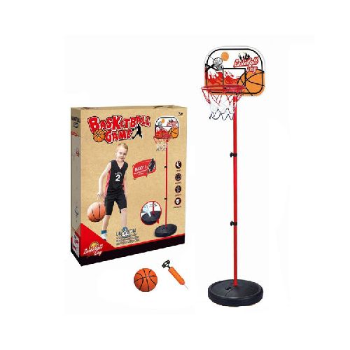 Tablero de basket de plástico y metal, altura regulable, base para rellenar con agua o arena, con pelota e inflador en caja  Ninguna