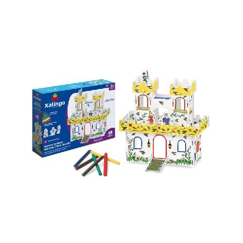 Puzzle castillo 3D para pintar con crayolas, en caja XALINGO  