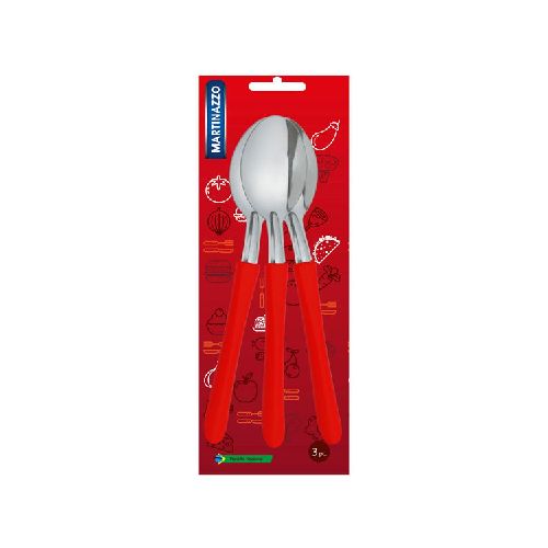 Cubiertos cucharas de mesa x3 en blister acero inoxidable ROJO, ELEGANCE MARTINAZZO  