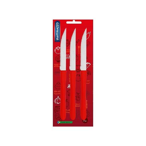 Cubiertos cuchillo de mesa x3 en blister, acero inoxidable ROJO, ELEGANCE MARTINAZZO