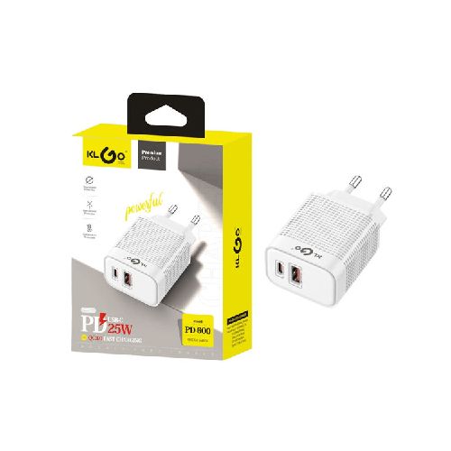 Cargador con entrada USB-A y USB-C, KLGO en caja  