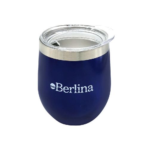 Mate con tapa 220ml Berlina AZUL BRILLOSO, doble pared de acero inoxidable en caja  