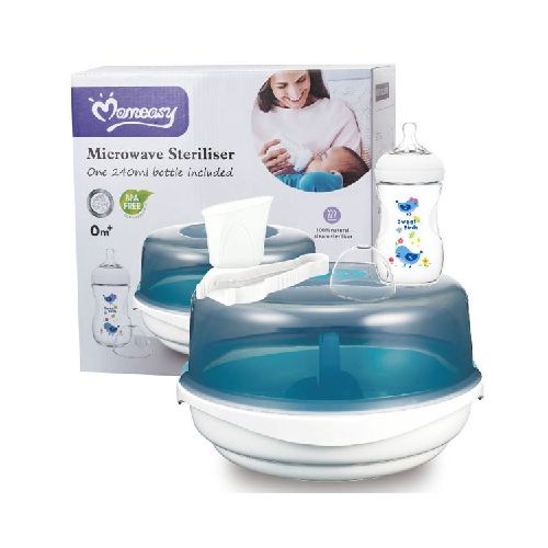 Esterilizador para 6 mamaderas para microondas (2´)con mamadera de 260ml, en caja MOMEASY  mom