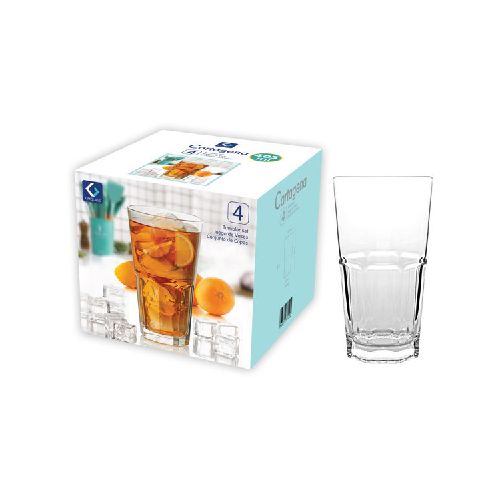 Vaso de vidrio 405ml x4, en caja  Ninguna