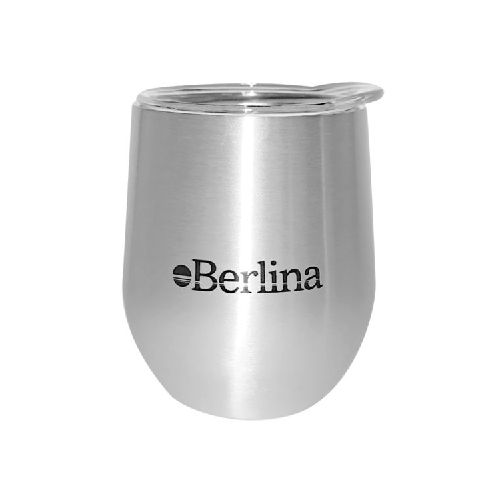 Mate con tapa 220ml Berlina PLATEADO, doble pared de acero inoxidable en caja  