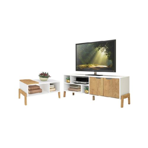 Combo Living Rack Tv y Mesa ratona Linea Melilla - MPD - MADERA - Blanco