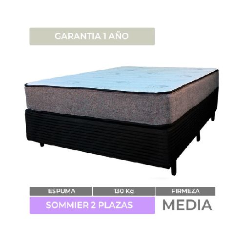 Sommier 2 Plazas Box y Colchón Mulata Densidad Reversible 100% Espuma 138 x 188 x 66 cm - 130 Kg