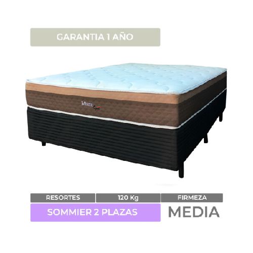 Sommier 2 Plazas Box y Colchón Miami Espuma y Resortes Pocket 138 x 188 x 65 cm - 120 Kg