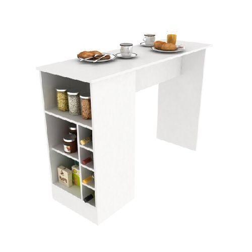 Mueble Barra Desayunador con Estantería y Vinera - MDP - Blanco