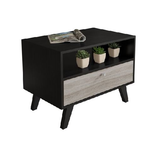 Mesa Ratona de Centro Living Con Cajón - MDP - Negro/Gris