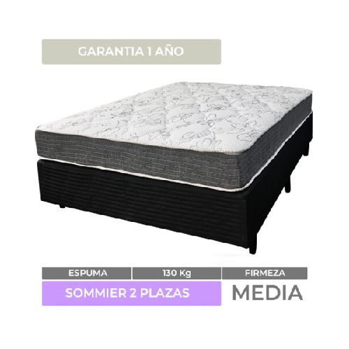 Sommier 2 Plazas Box y Colchón Mega Sueños Reversible 100% Espuma 138 x 188 x 20 cm - 130 Kg