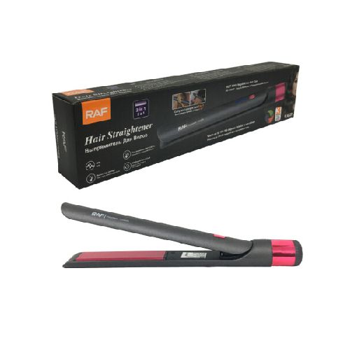 Plancha Planchita de Pelo de Cerámica 2 en 1 Liso u Ondulado Rulos Color Rosado - RAF - R422P