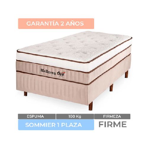 UNA PLAZA + BOX - Conjunto de Sommier 1 plaza Mallorca SUPER ESPUMA 88x188x61 180K