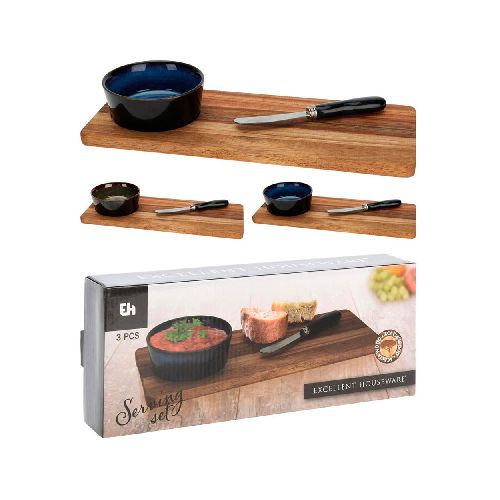 Set bowl azul y cuchillo con base de madera - Disco