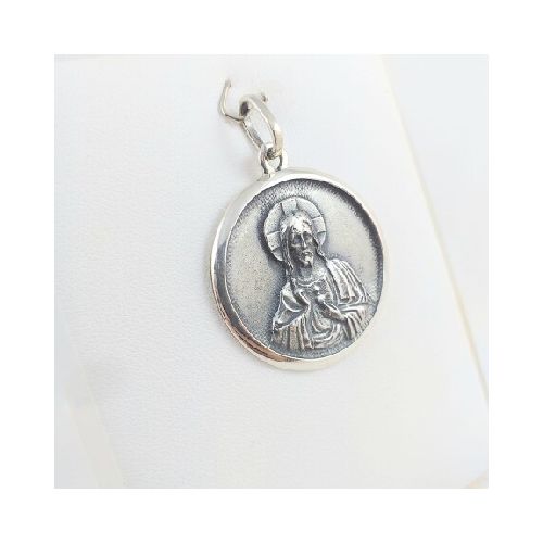 Medalla religiosa de plata 925, Sagrado corazón de Jesús, diámetro 30mm.