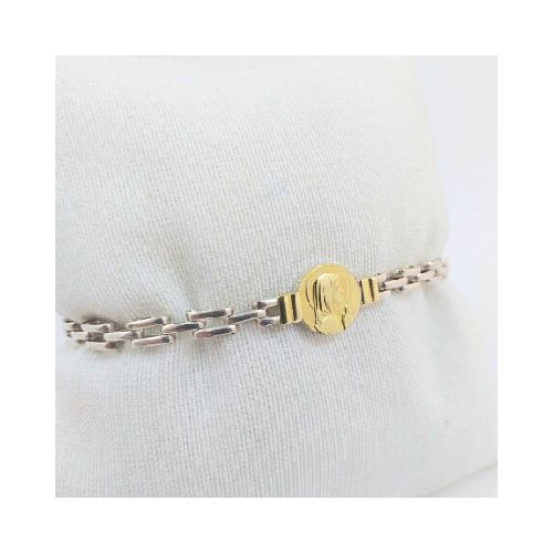 Pulsera modelo panther de plata 925 con Virgen Niña en double en oro 18Ktes.