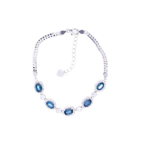 Pulsera de plata 925 rodinada con zafiro azul y circonias.