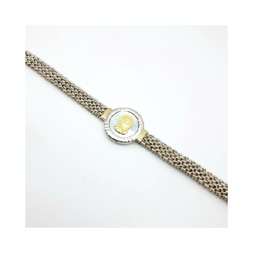 Pulsera de plata 925, double en oro 18 kes, nácar, VIRGEN NIÑA.