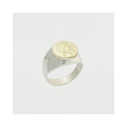 Anillo religioso de la virgen niña de plata 925 y double en oro 18k.,