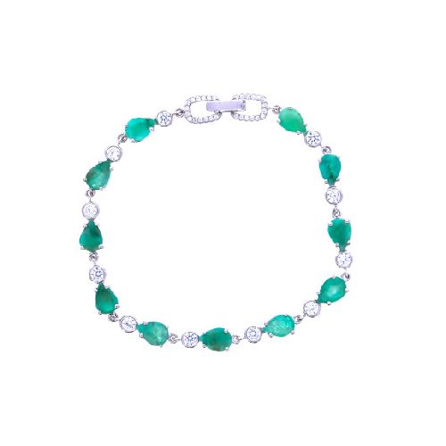 Pulsera de plata 925 con esmeralda y circonias.