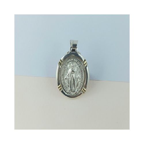 Medalla religiosa de la virgen milagrosa en plata 900 y double en oro 18 KTES.