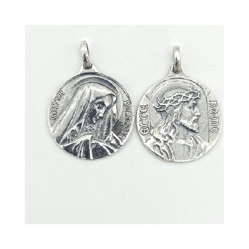 Medalla religiosa de plata 925, Virgen María y Cristo de Espinas.