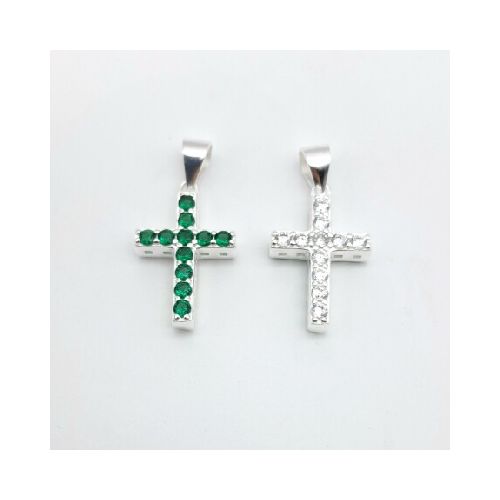 Cruz de plata 925 con circonias, REVERSIBLE.