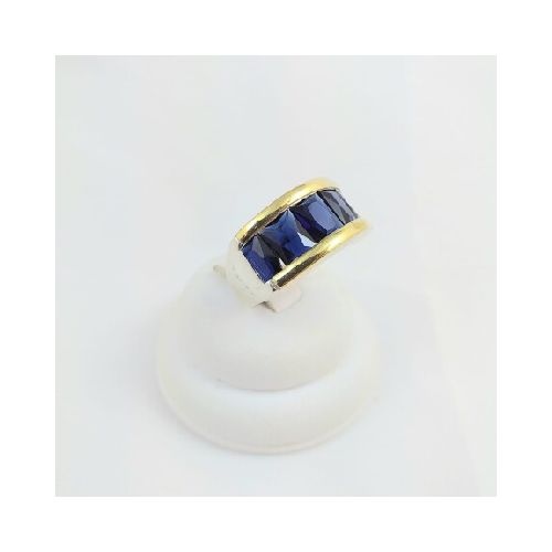 Anillo de plata 925 con detalles de double en oro 18Ktes, circonias azules ancho sup 10mm, diámetro interno 18mm, #18