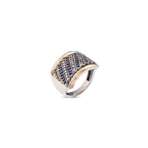 Anillo Wang Blue - Plata y Oro