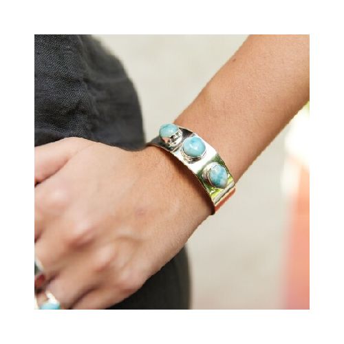 Brazalete Bali Larimar - Plata 925