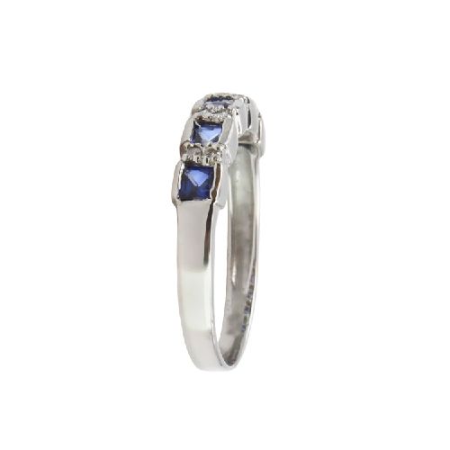 Anillo Cata de oro blanco 18k con brillantes y zafiros azules