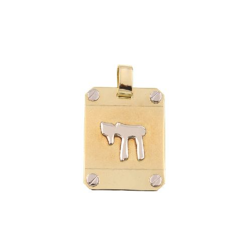 Medalla rectangular con Jai de oro 18k Nro 9