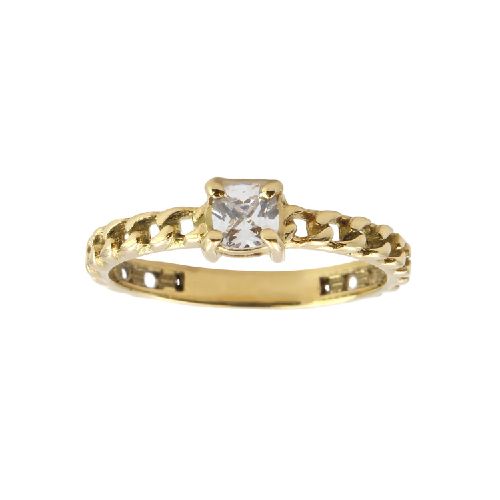 Anillo Solitario cadena de oro amarillo 18k con circonia.