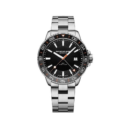 Reloj Raymond Weil Tango Diver 300 GMT en acero con bisel degradado negro y gris